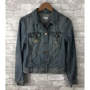 GAP Women's Small Denim Jacket Lily Flap Pocket Distressed Jean VTGNICSN 305753